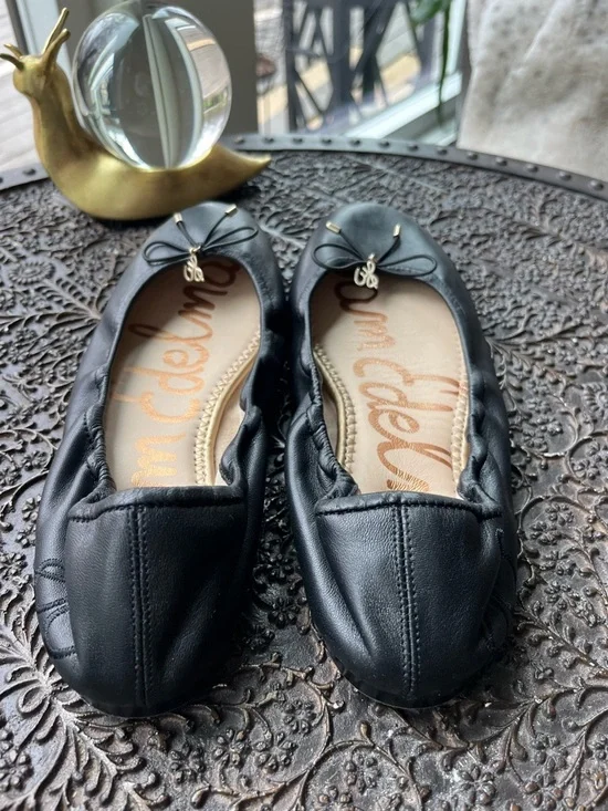 SAM EDELMAN FELICIA BLACK LEATHER BALLET FLATS 8 - Picture 8 of 9